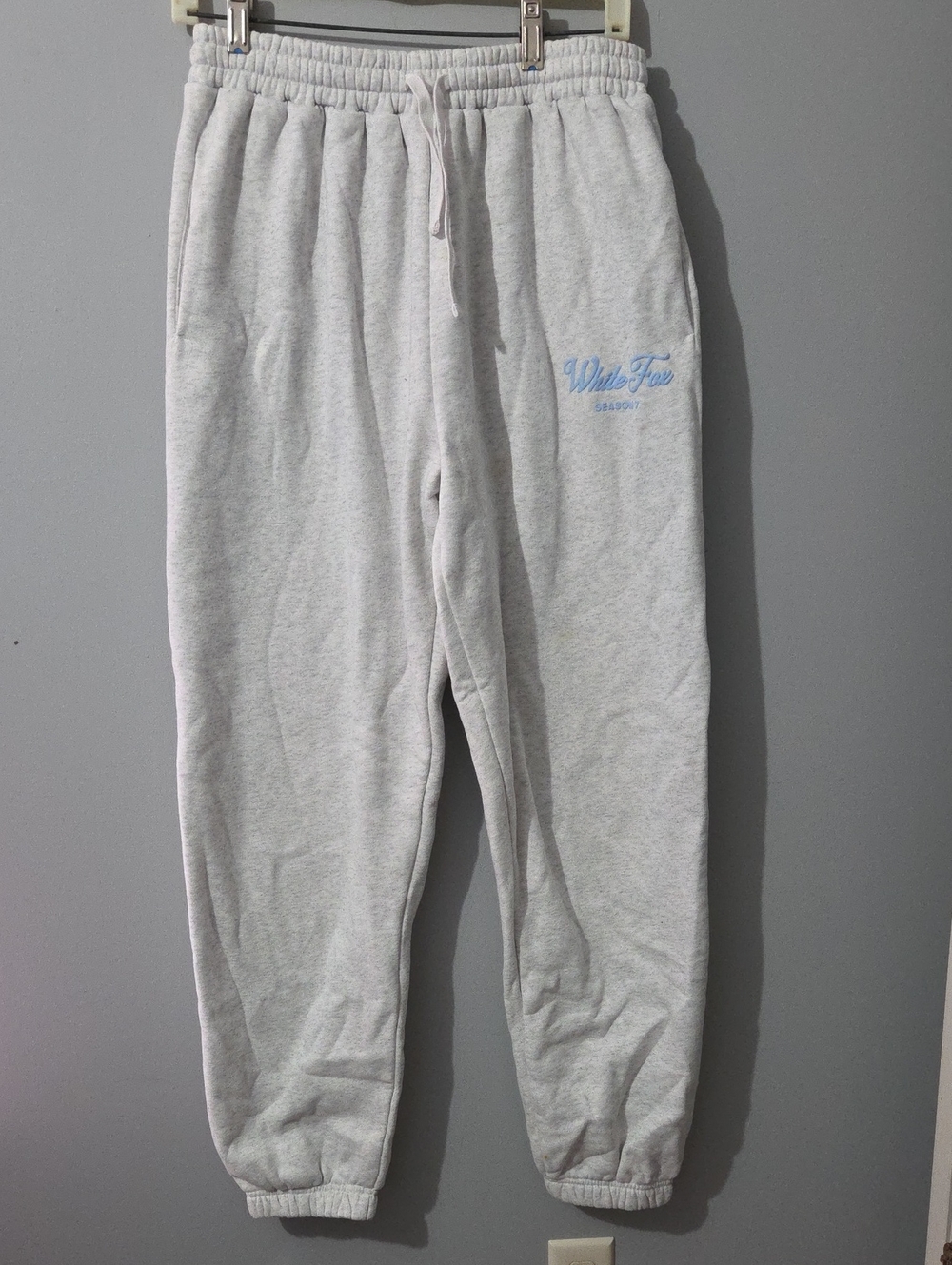 White Fox- Light Gray Sweatpants with Blue Script Logo